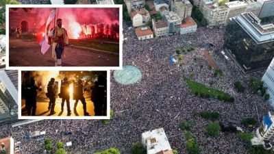 Sırbistan'da iktidar karşıtı g&ouml;steri! Polisle &ccedil;atıştılar